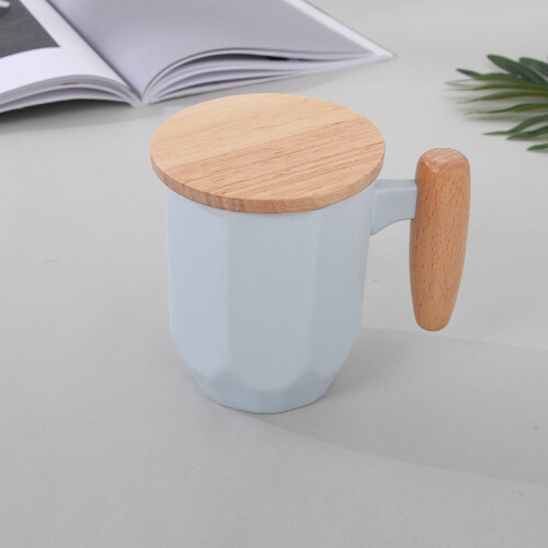 Taza Nórdica Celeste - Con Asa Y Tapa De Madera - 420ml Unica