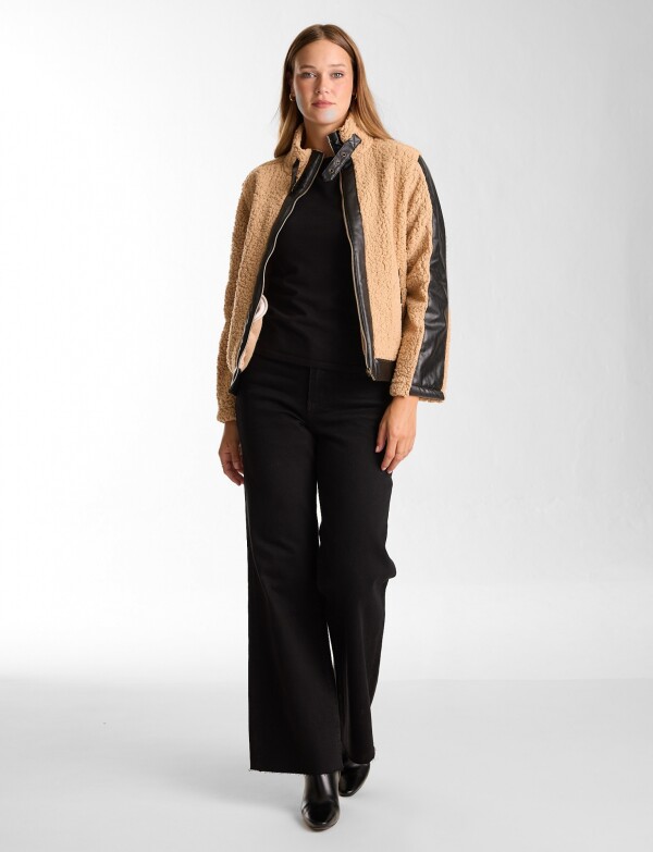 Camperita Simil Corderito & Eco Cuero BEIGE