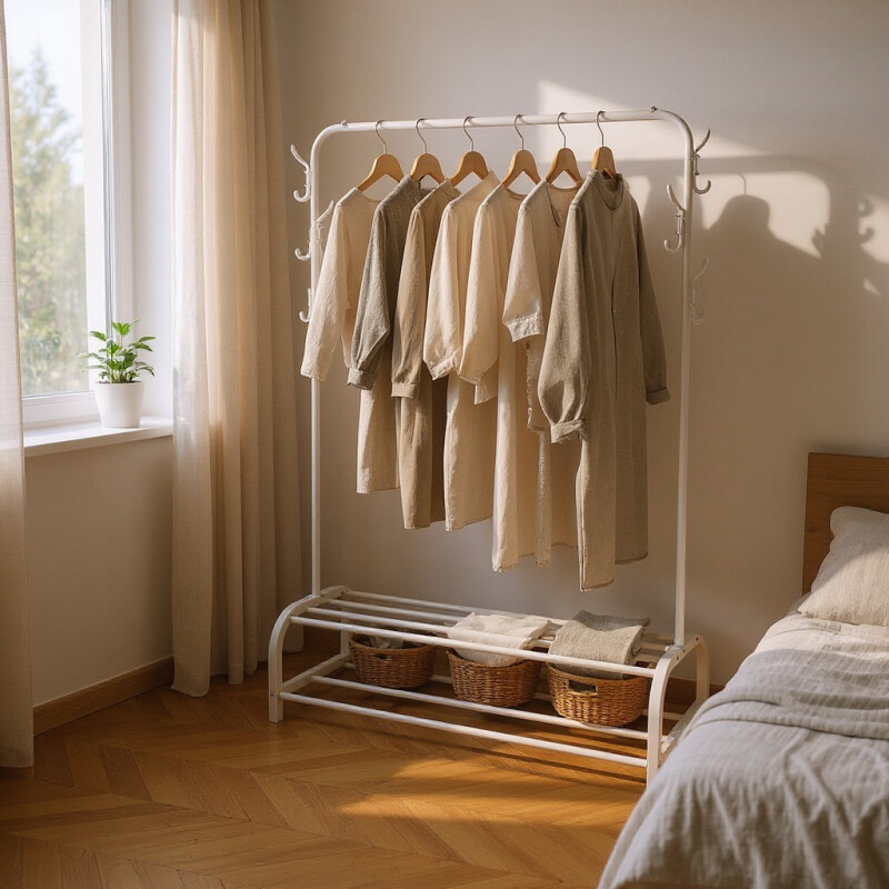 Perchero Organizador metal con zapatera doble Blanco