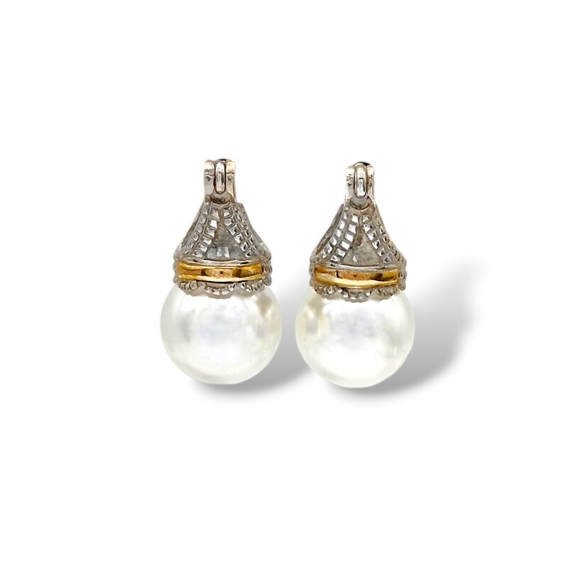 Caravanas Lady Di-Plata y oro-Perla española-CA5070 conperla