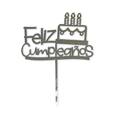 Topper Laser Feliz Cumple Torta Plateado Topper Laser Feliz Cumple Torta Plateado