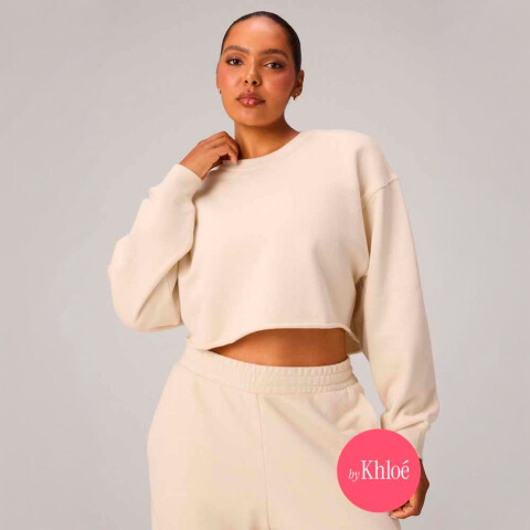 Polera Heavy Terry Cropped Pullover Mujer Almond Milk