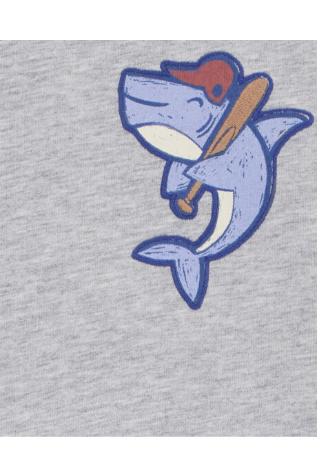 Remera de algodón, manga corta, estampa tiburón Sin color