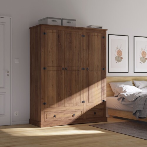 Ropero 3 Puertas Madera Maciza Linea Mexicana Oscuro