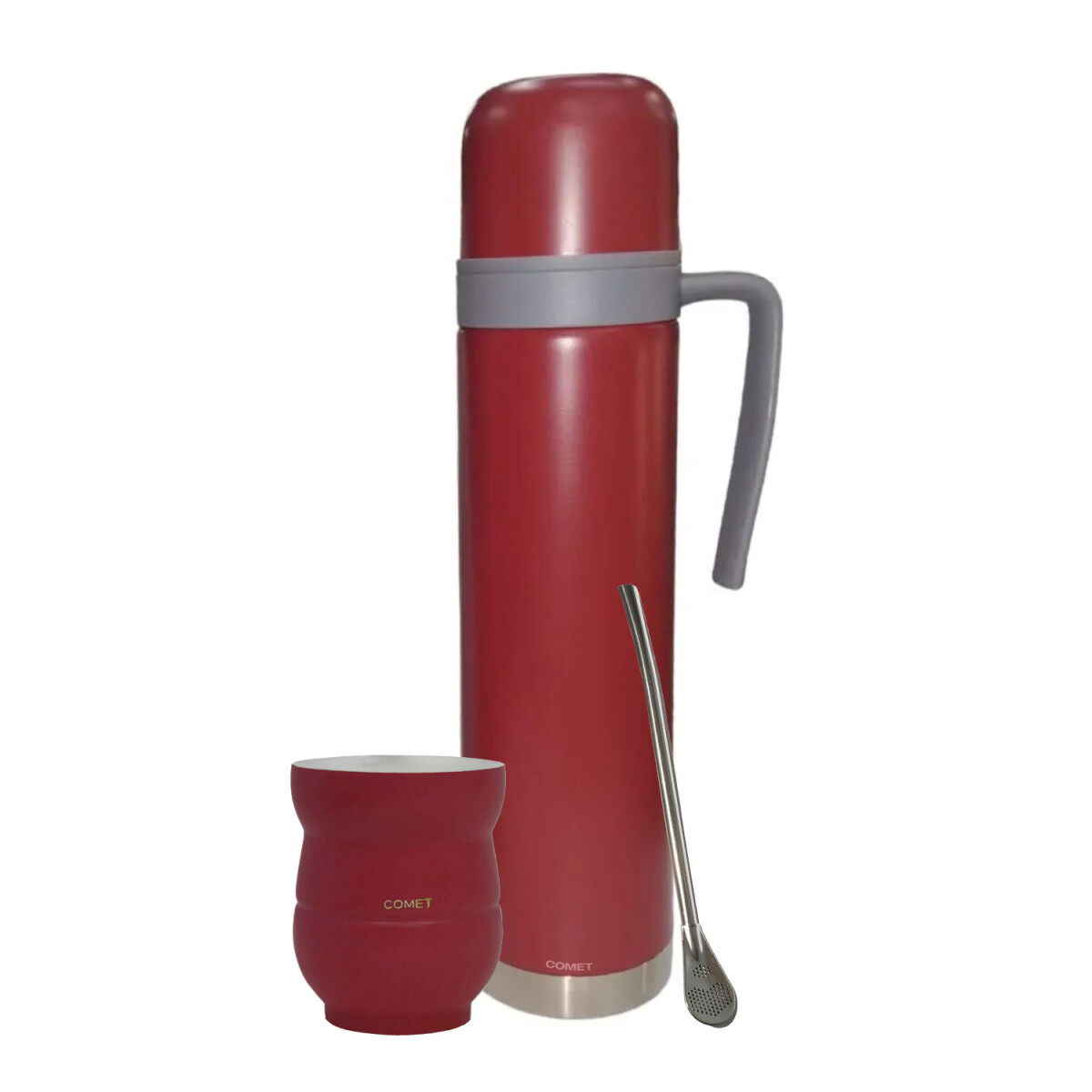 Set Termo 750ml con manija +mate 140ml +bombilla regalo - Bordó 