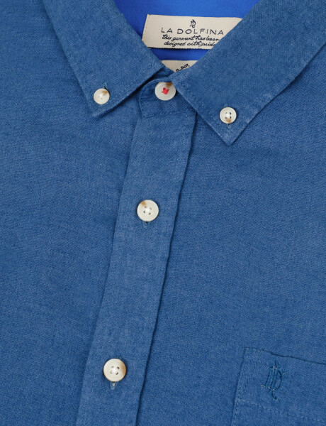 Camisa lino m/c lisa azul