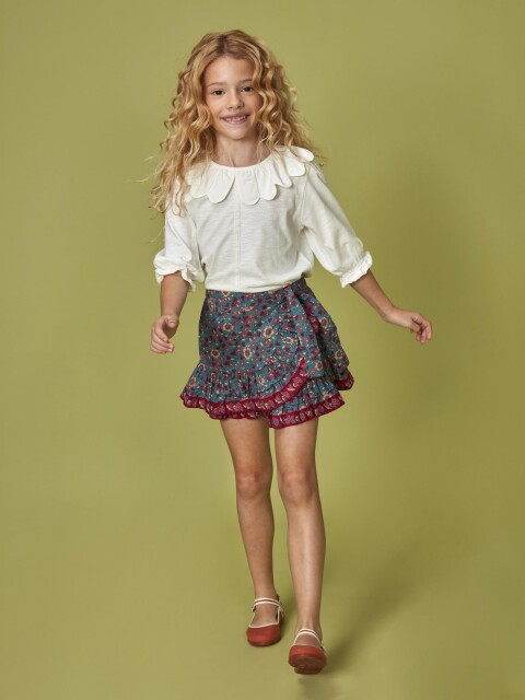Falda Con Maxi Volante Azul Claro