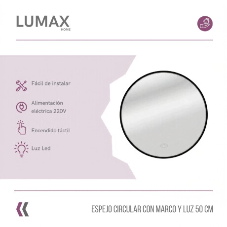 Espejo Lumax Doddy redondo con marco y luz 50cm Negro