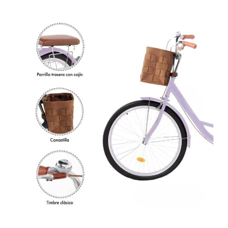 Bicicleta Urbana Rodado 26 con Canasto Vintage Violeta
