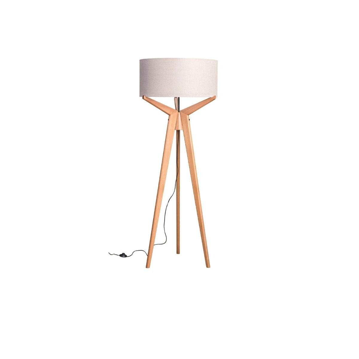 LAMPARA DE PIE MADERA MACIZA NAVI TRIPPE CON PANTALLA CRUDA 