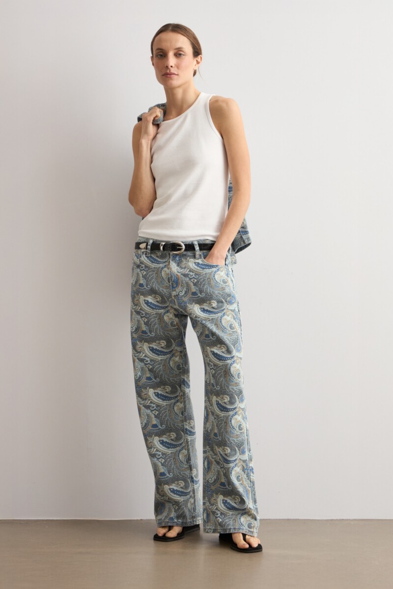Jean recto Cher estampa paisley azul marino