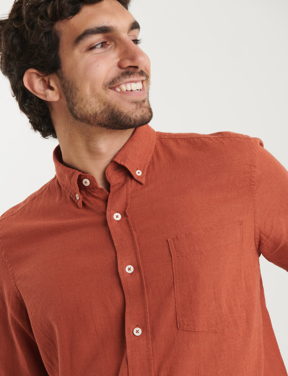 011665 CAMISA DE LINO HARRINGTON LABEL Ladrillo
