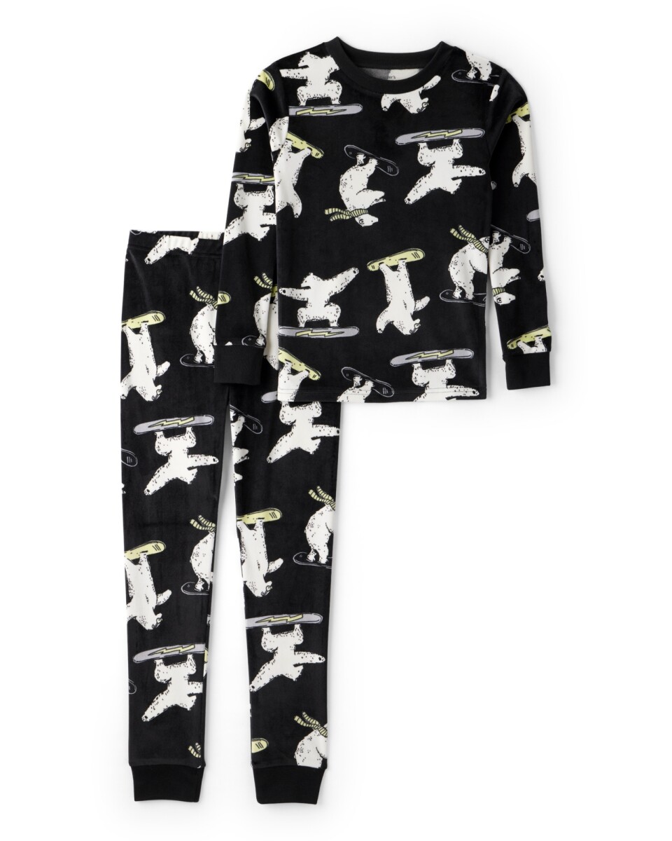 Pijama dos piezas de micropolar, remera y pantalón, diseño oso polar 