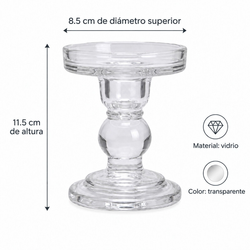 Candelabro Portavelas de Vidrio Transparente 11.5cm Candelabro Portavelas de Vidrio Transparente 11.5cm