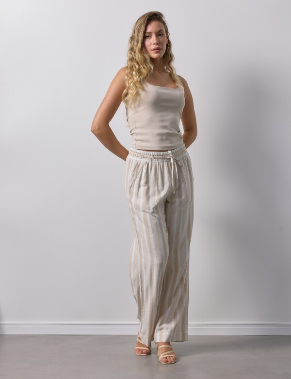 Pantalon Lino MULTI/BEIGE
