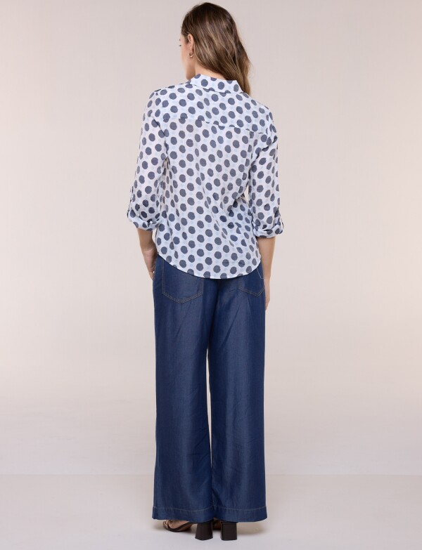 Camisa Lunares Con Nudo Frontal Y Bolsillo BLANCO/MULTI