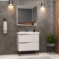 CONJUNTO DE BAÑO MODELO LILLE 80 CM COLOR BCO/TAU CON PATAS / MUEBLE + BACHA + ESPEJO Conjunto De Baño Modelo Lille 80 Cm Color Bco/tau Con Patas / Mueble + Bacha + Espejo