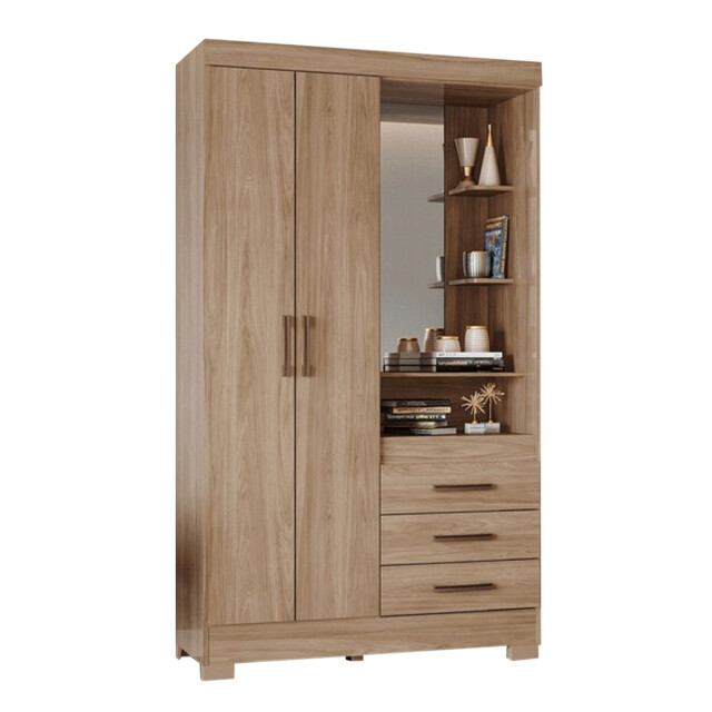 Ropero 2 puertas 3 cajones / Con espejo MARRON