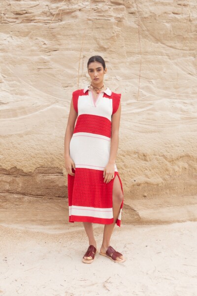 VESTIDO STRIPE Crudo Y Rojo