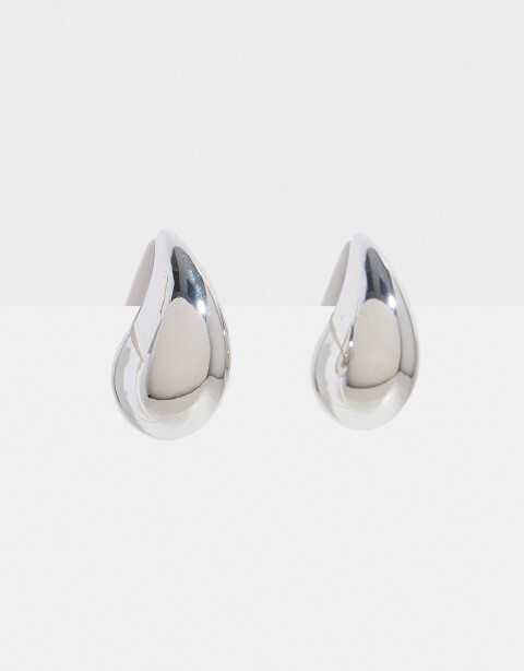 Aros Colgantes Cortos Metal Aros Gota Chunky - Plateado Rodio