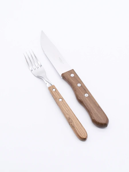 CUCHILLA CON TENEDOR ASADOR SET X 2 MARRON
