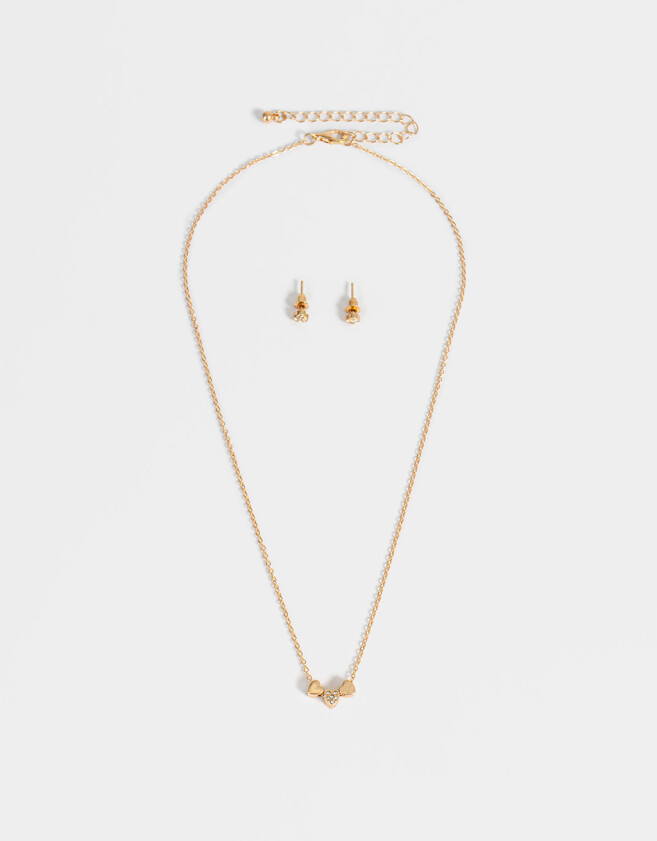 Bijouterie Set Con corazón Set De Aros Pasantes Y Collar Con Corazón - Dorado