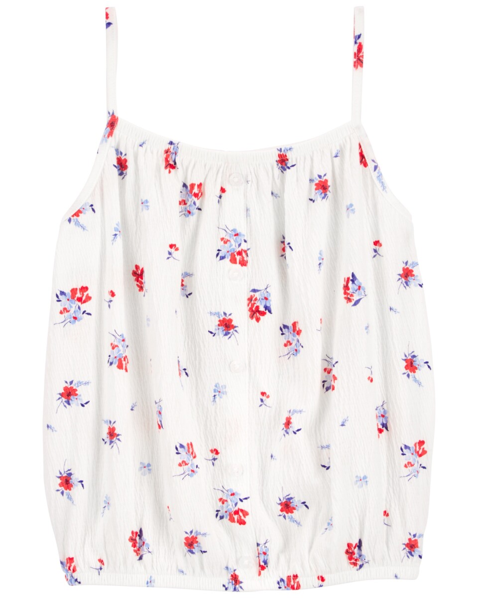 Musculosa de jersey arrugado, diseño floral 