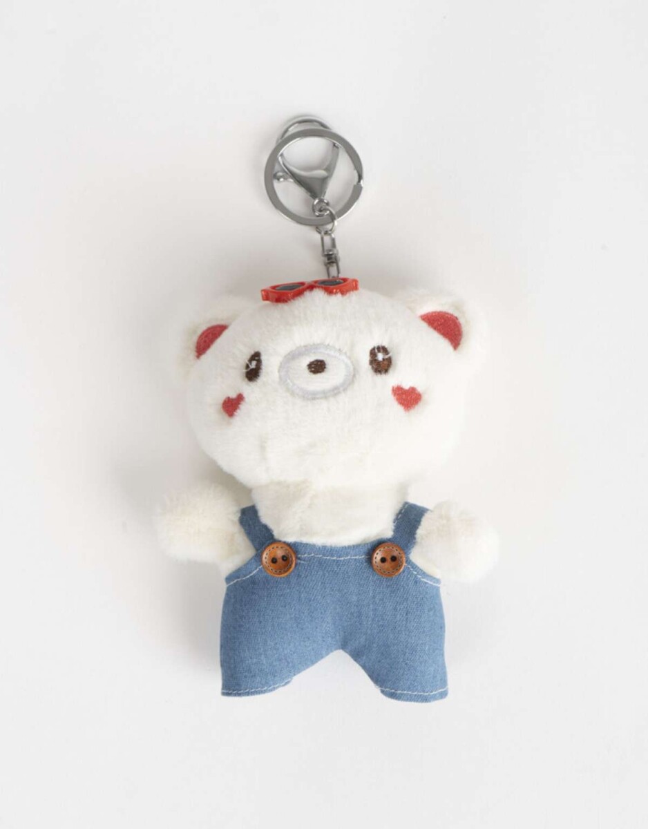 Llavero Y Charm De Peluche De Osito - Blanco Crema 