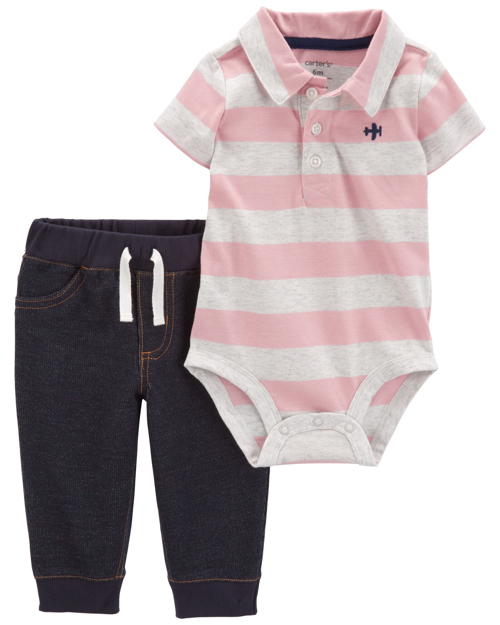 Set dos piezas, pantalón jean y body polo de algodón Sin color