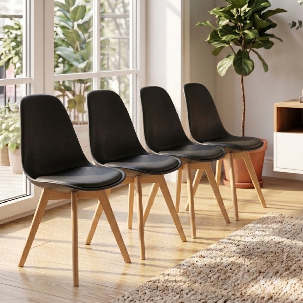 Silla Eames Pack 4 Unidades Acolchonada Calidad Premium - Negro 