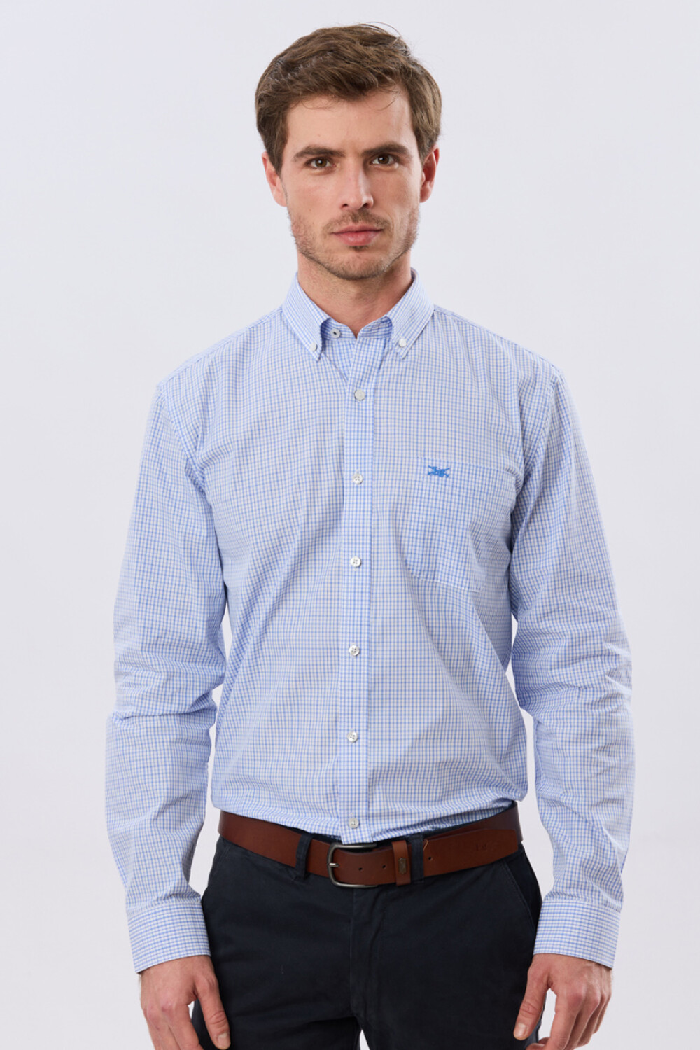 CAMISA CUADROS Celeste