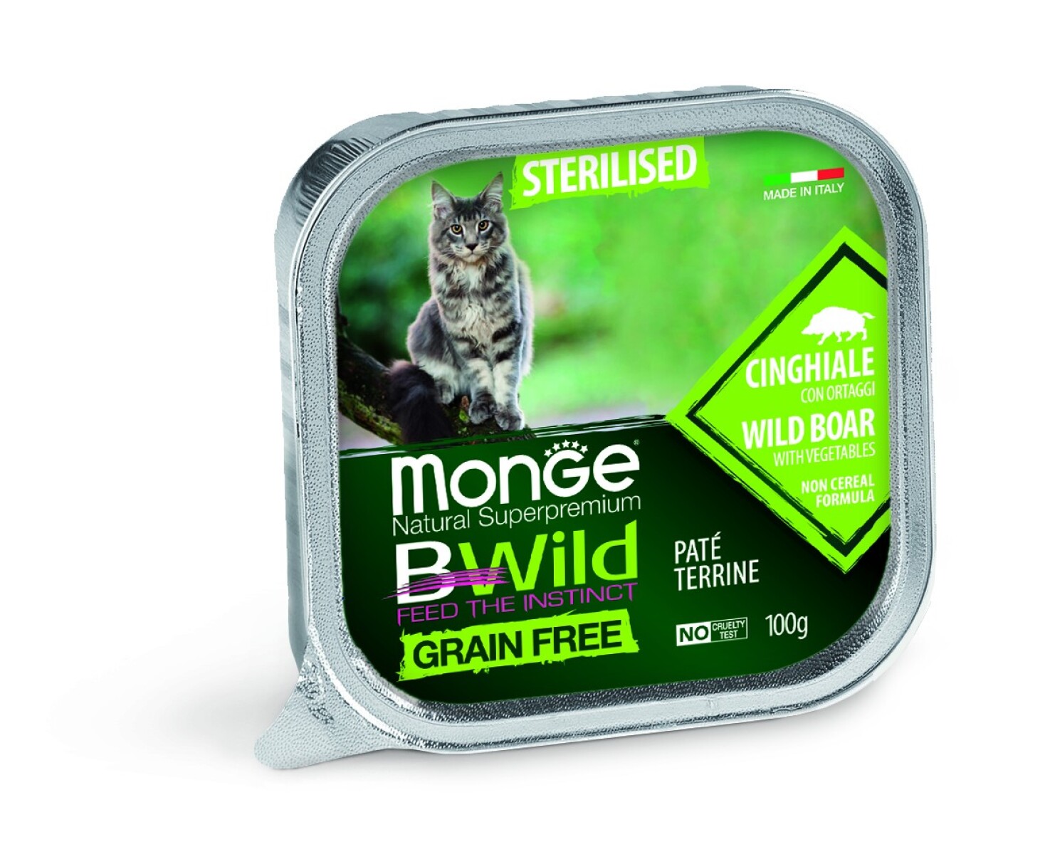 MONGE BWILD CAT ESTERILISED W/VEGETABLES 100 GRS 