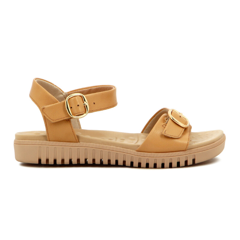 Sandalias Cuero Mujer Comfortflex Con Pulsera Y Hebilla Caramelo