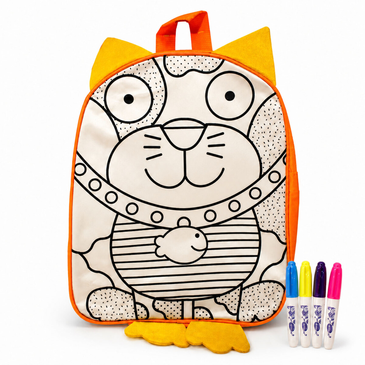Mochila Creativa P/Pintar Infantil C/4 Marcadores 30×24×9cm - Naranja/amarillo 