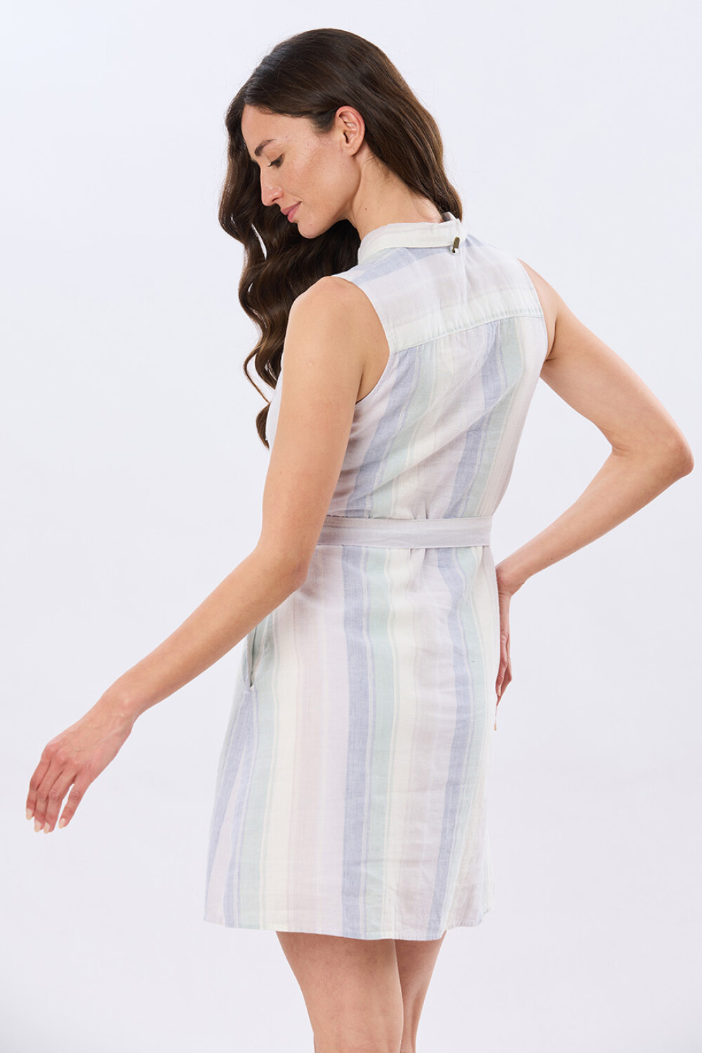 VESTIDO RAYADO DE LINO Lila