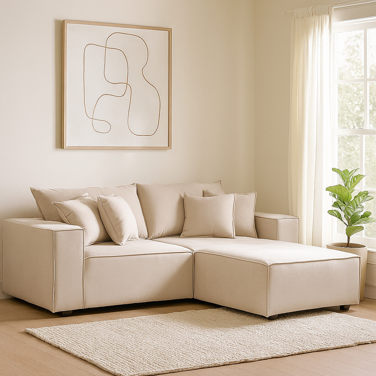 Sofá Modular Maia (3 módulos) - Tela Microfibra - 12073 (Greige) 