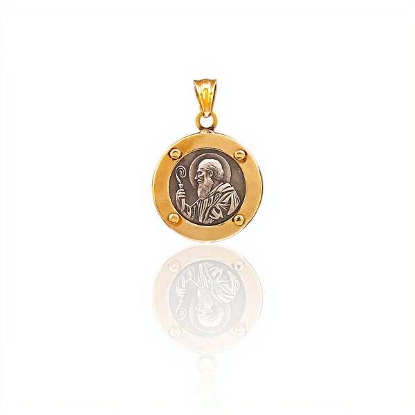 Dije San Benito-Oro bajo y Plata quemada-Sin piedra-CP8593 sinpiedra