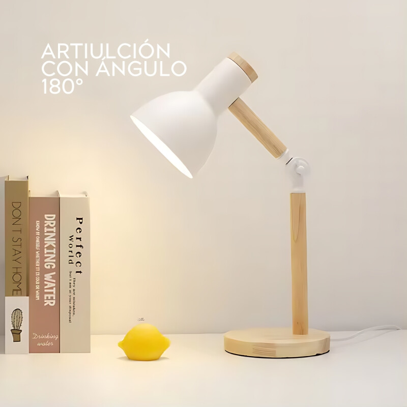 Lampara De Escritorio Portatil Nordica Madera Y Metal Blanco