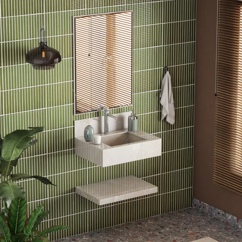 Mueble de baño suspendido de porcelanato Beige Napoles 60 cm con bacha incorporada Mueble De Baño Suspendido De Porcelanato Beige Napoles 60 Cm Con Bacha Incorporada