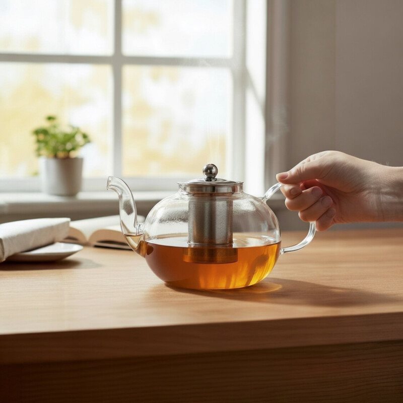 Tetera De Vidrio Borosilicato 1.5l Con Filtro Acero Inoxidable Sin Color