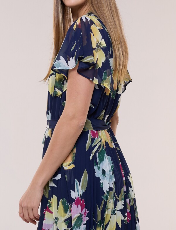 Vestido De Gasa Plisado AZUL/MULTI