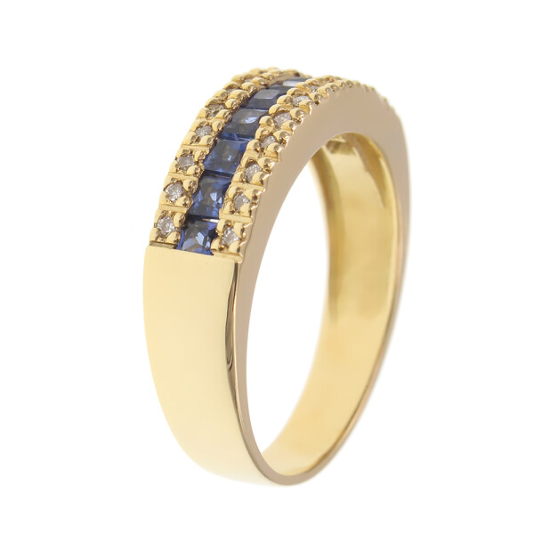 Anillo de oro amarillo 18k con brillantes y zafiros N8883 Anillo de oro amarillo 18k con brillantes y zafiros N8883