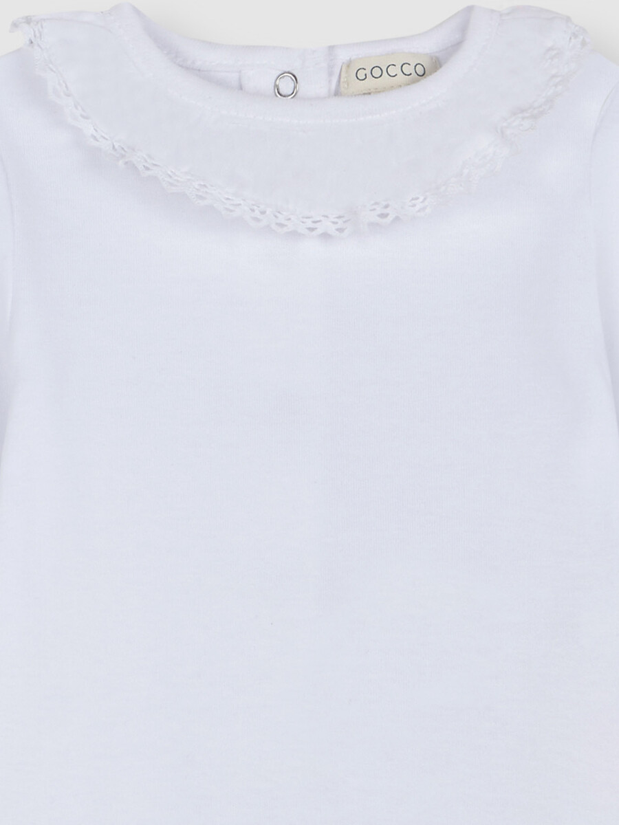 Body Con Tira Bordad En El Cuello Blanco