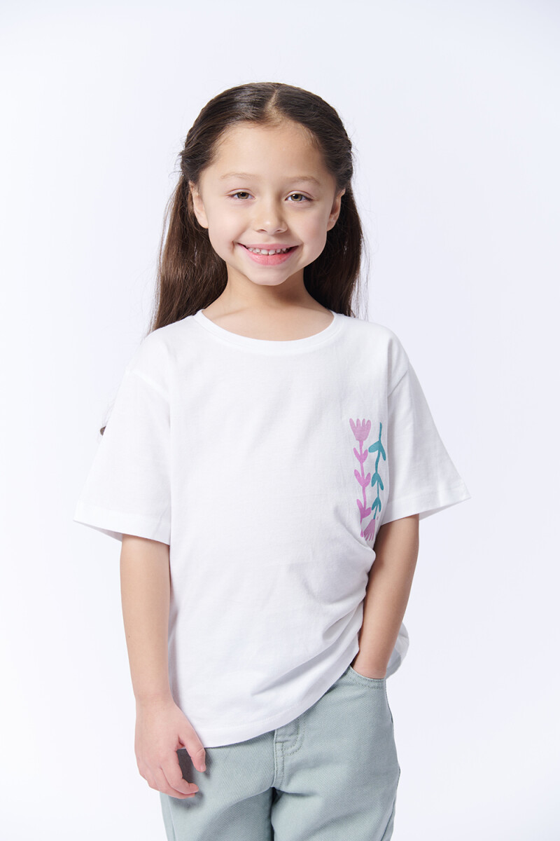 Remera Manga Corta Estampa - Flores Blanca 