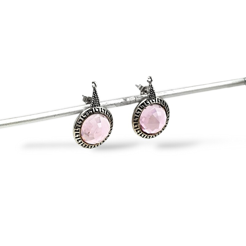 Caravanas colgantes circulos rosa - Plata 925 -Zirconia rosa -CA3924 conpiedra