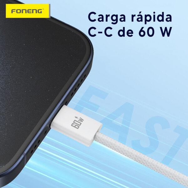 Cable De Carga Usb-c / Usb-c X110 60w 1.2mts CABLE FONENG TIPO C/TIPO C X110 60W TNZ