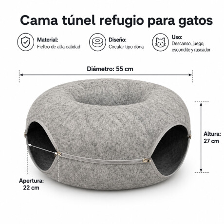 Cama Túnel Integrado Gatos Fieltro Dona Rascador Resistente Gris Claro