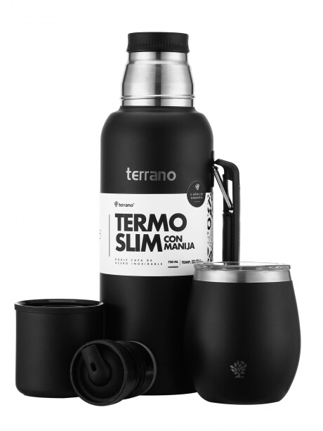 Kit Termo Slim 750ml. c/manija + Mate Con Tapa Negro