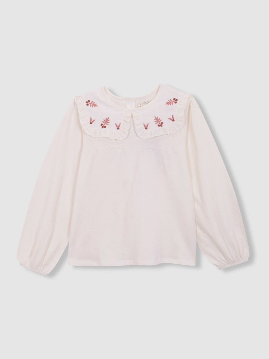 Camiseta Con Cuello Bordado Crudo