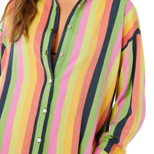 Camisa Rip Curl Neon Stripe Relaxed Shirt - Multicolor Camisa Rip Curl Neon Stripe Relaxed Shirt - Multicolor
